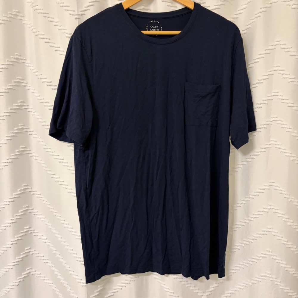 Cozy Earth Navy Blue Bamboo Viscose Short Sleeve Pocket Tee Shirt XL